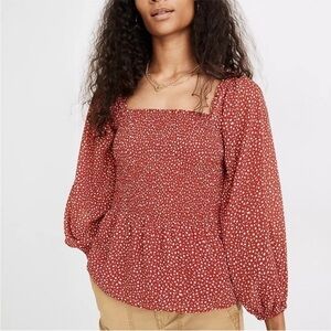 Madewell Georgette Lucie Smocked Peplum Top in Batik Vine size 6 E8